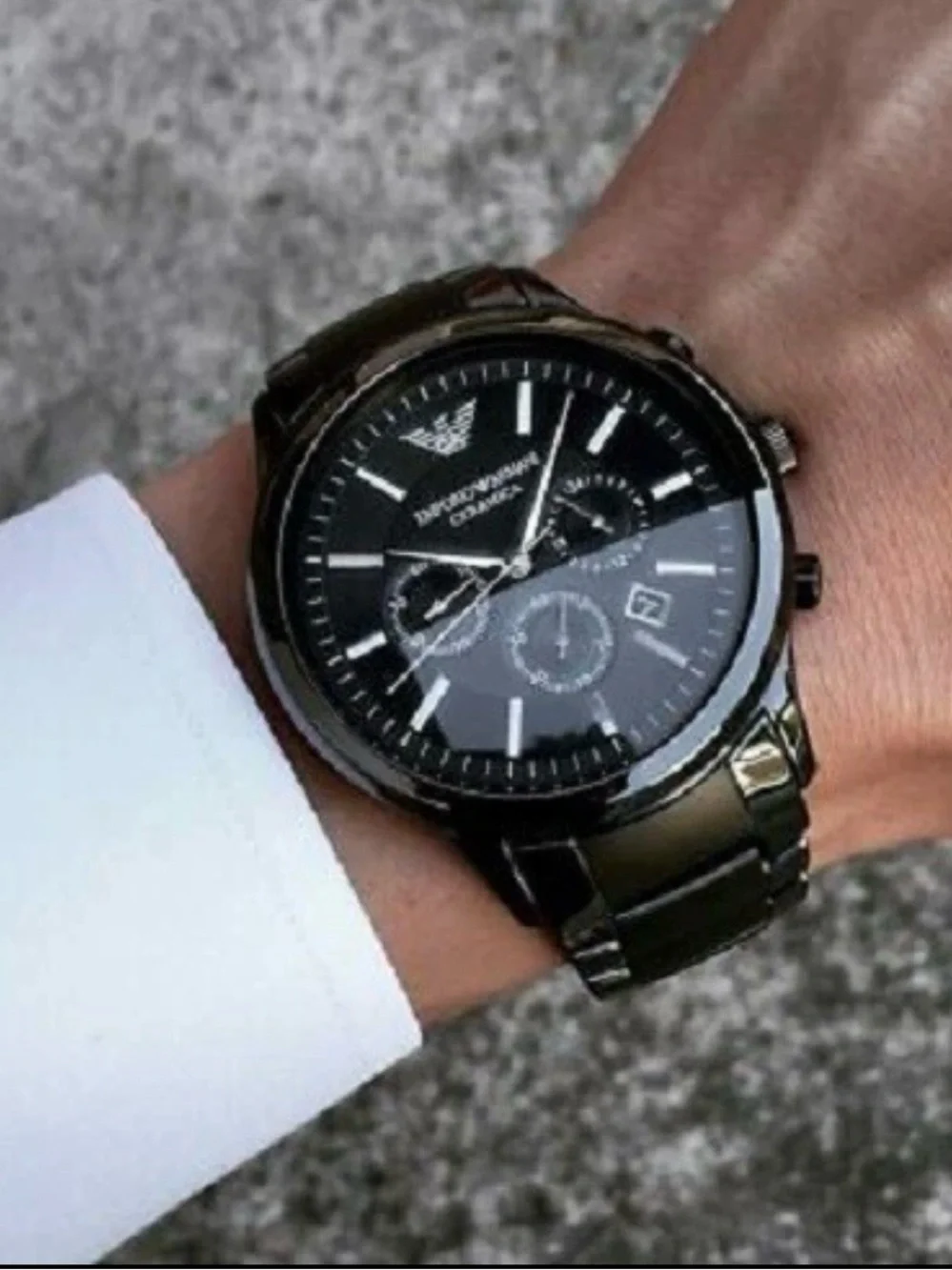 EMPORIO ARMANI MENS WATCH AR1451 CERAMIC BLACK STRAP WITH BLACK DIAL GENUINE